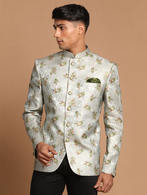 Men's Light Green Woven Jodhpuri
